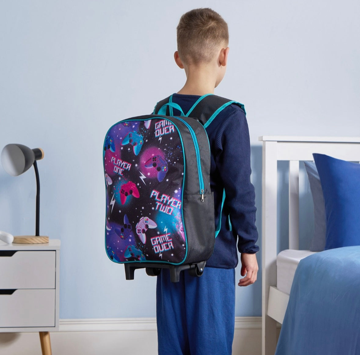 Kids Gaming Print Trolley Backpack - Purple 🇨🇳