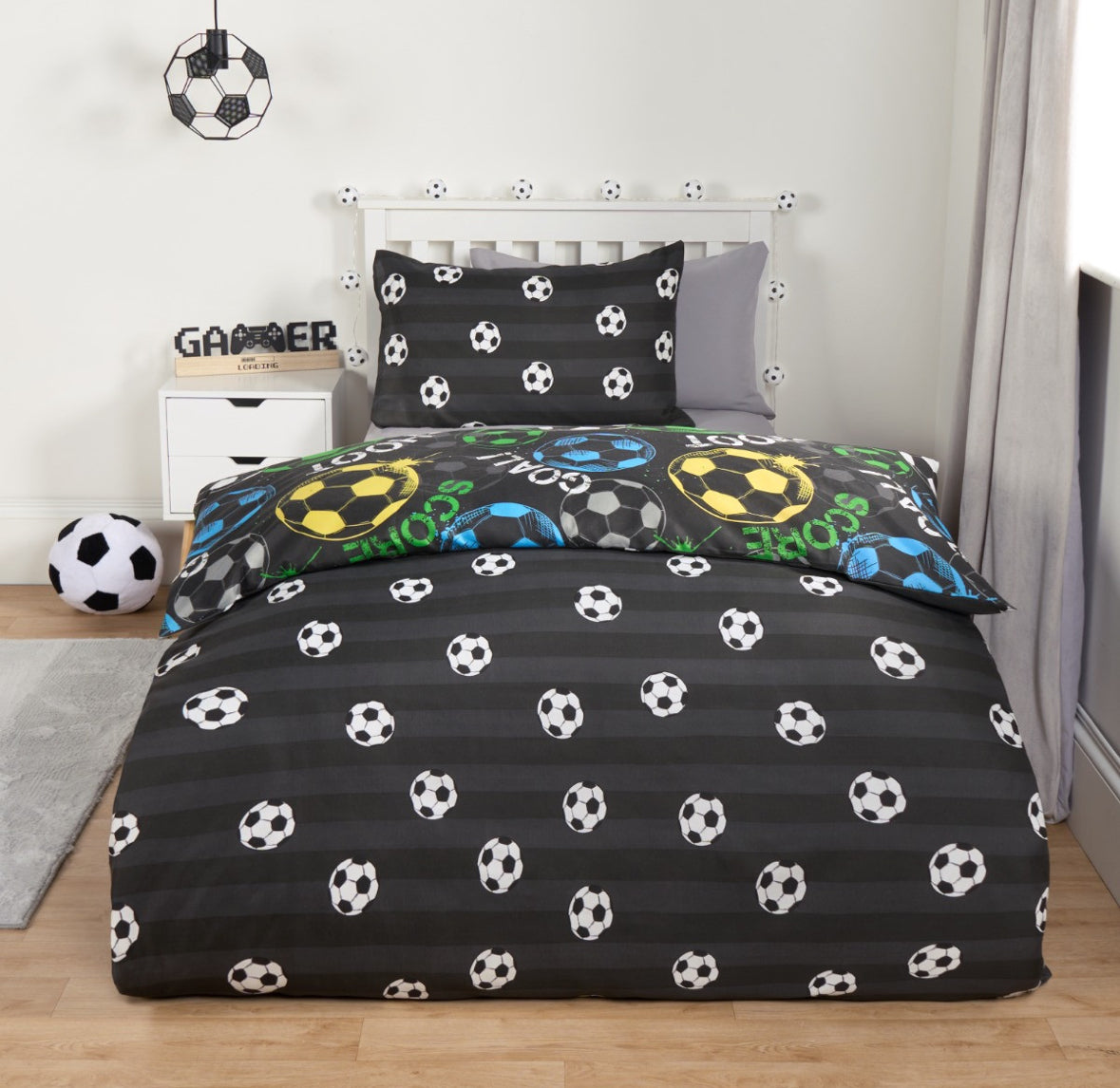 Football Graphic Reversible Duvet Cover Set - Black double 🇬🇧