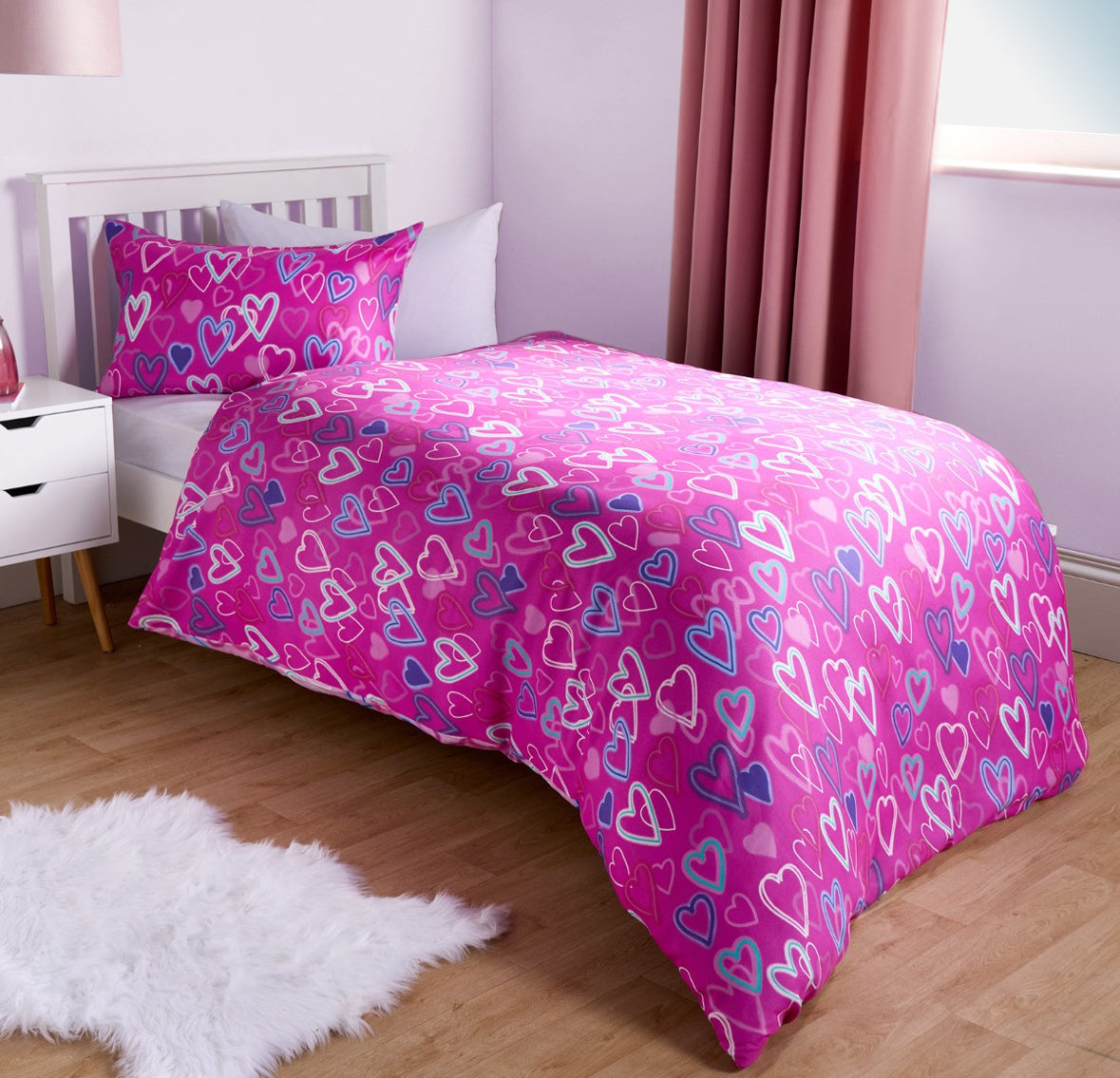 Neon Hearts Reversible Duvet Cover Set - Pink 🇬🇧