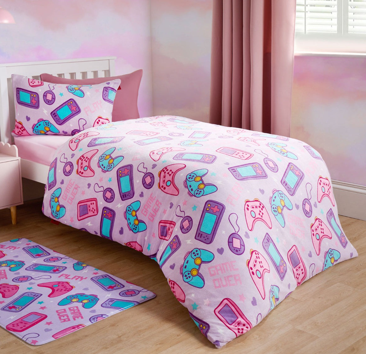 Gaming Print Fleece Duvet Set, Lilac - Single 🇬🇧