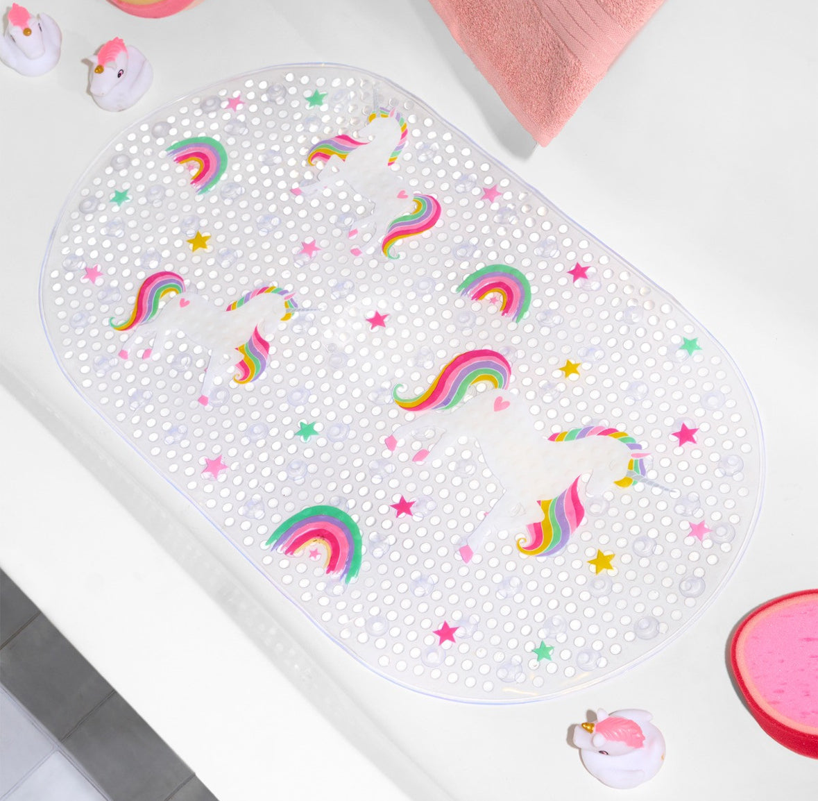 Kids Unicorn Print PVC Bath Mat - Clear 🇬🇧
