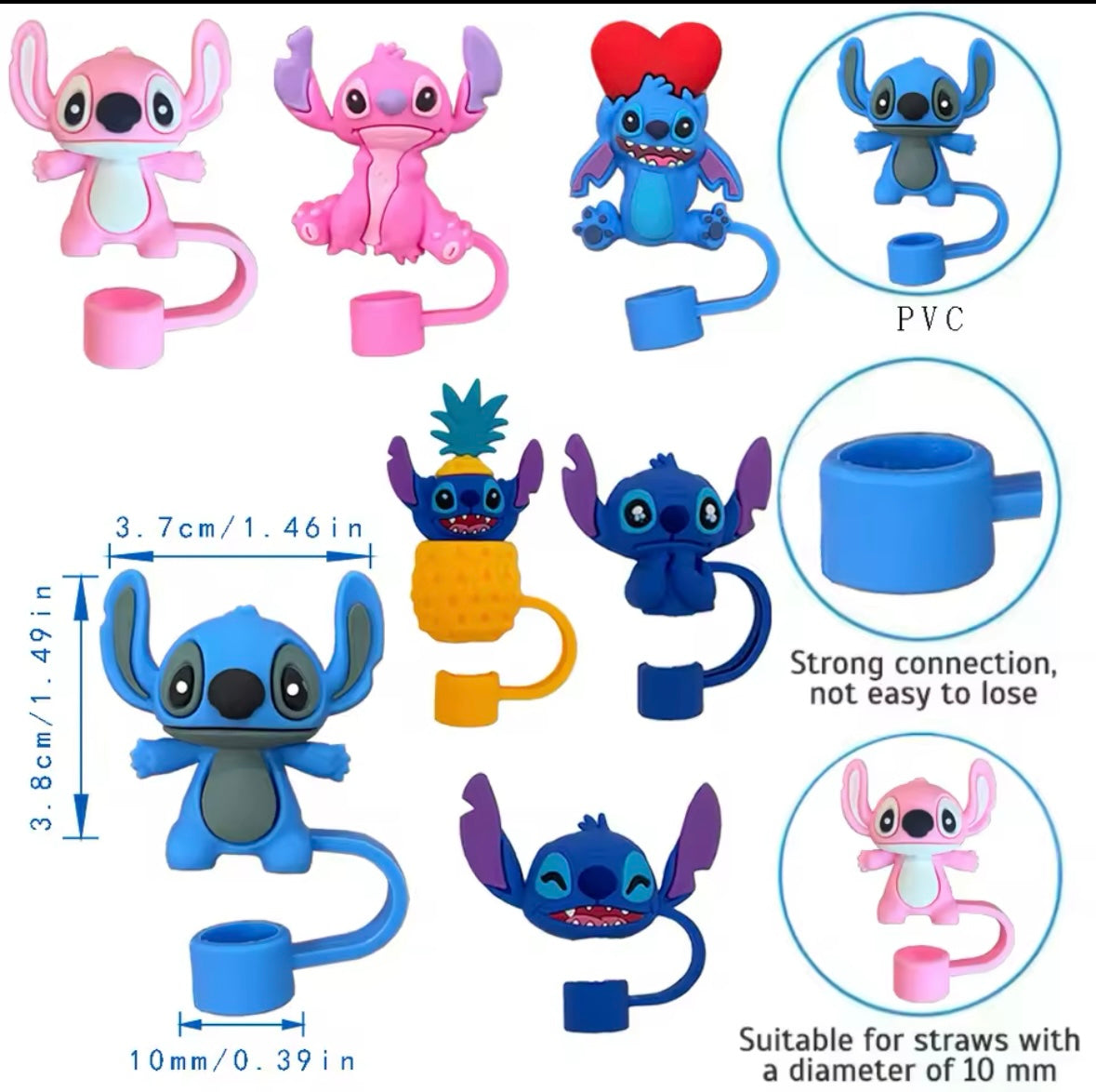 Stitch Series Straw Cover Cap for Stanley Cup 10mm Silicone Straw Tips Lids Reusable Dust-Proof Straw Topper 🇨🇳