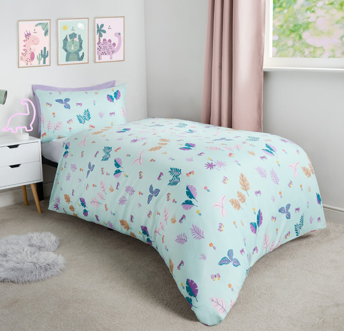 Girls Dino & Safari Duvet Cover Sets Twin Pack - Single 🇬🇧