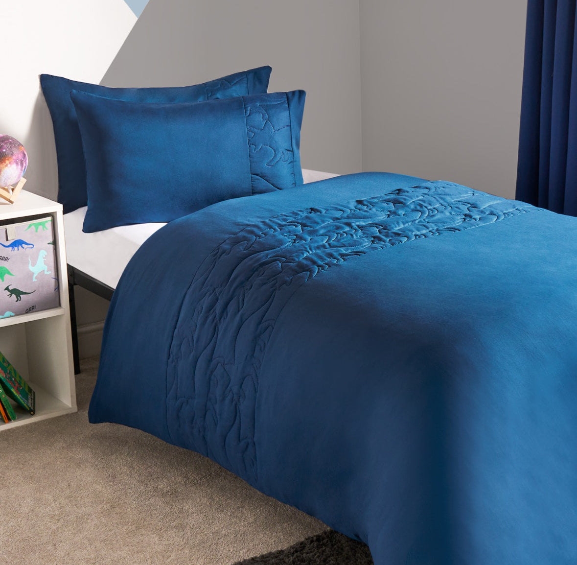 Kids Pinsonic Dino Panel Duvet Set, Navy - Single 🇬🇧