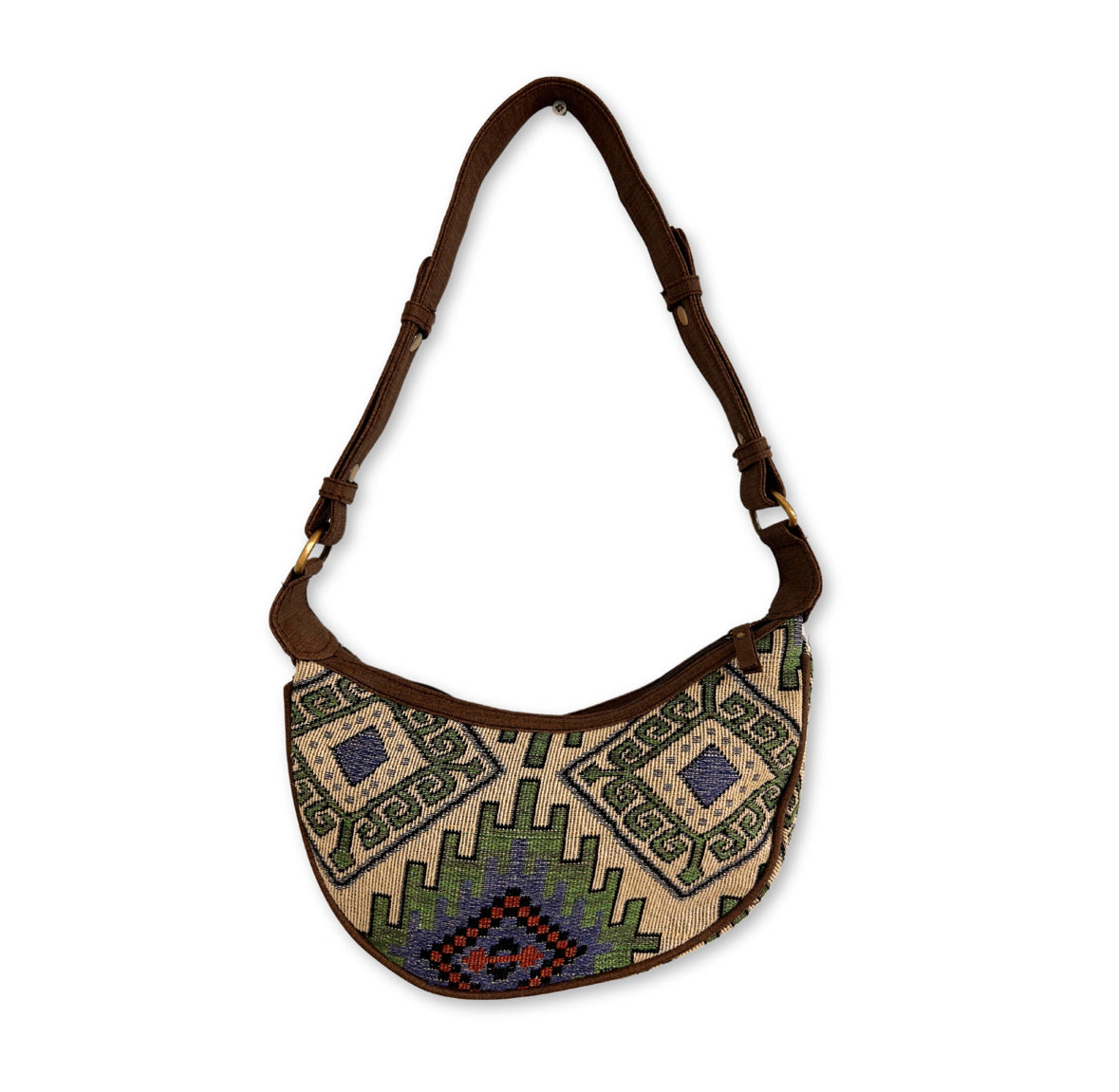 Jacquard Hobo Bag - Geo-Geen (brown strap) 🇬🇧
