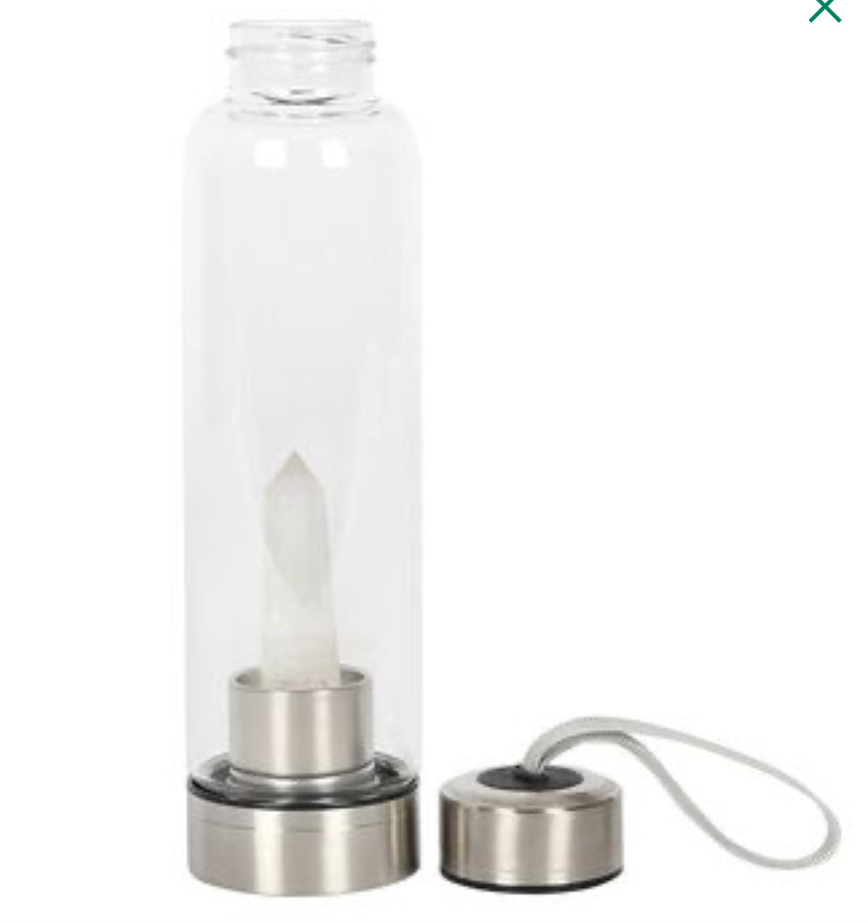 Clear Quartz Energising Glass Water Bottle 🇬🇧