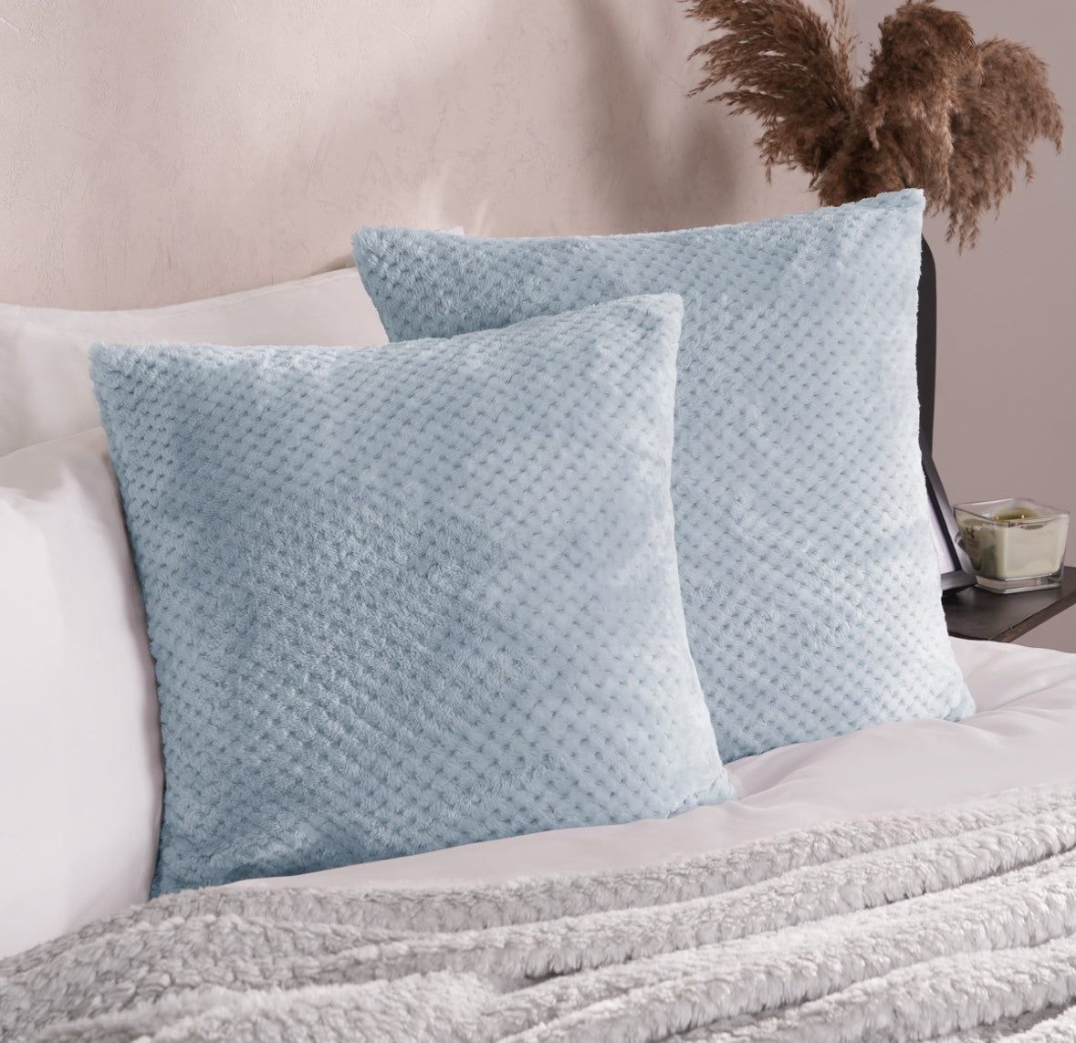 Waffle Fleece Cushion Covers - Blue 2 pack 🇬🇧