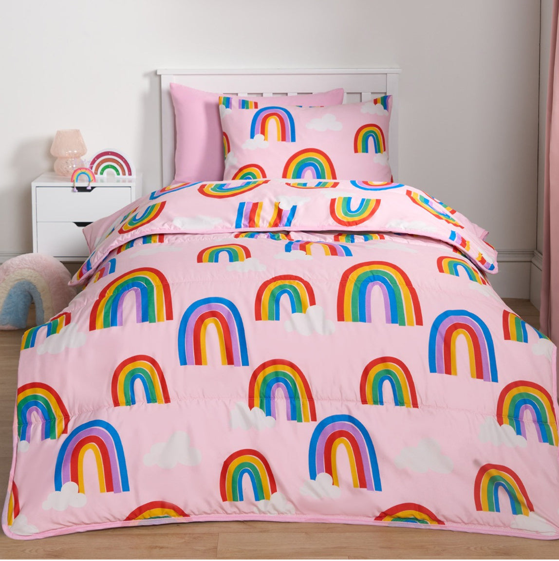 Rainbows Coverless 10.5 Tog Duvet & Pillowcase, Pink - Single 🇬🇧