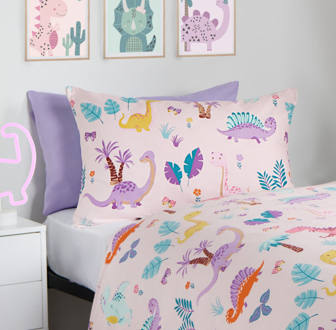 Kids Dinosaur Print Reversible Duvet Cover Set - Single 🇬🇧