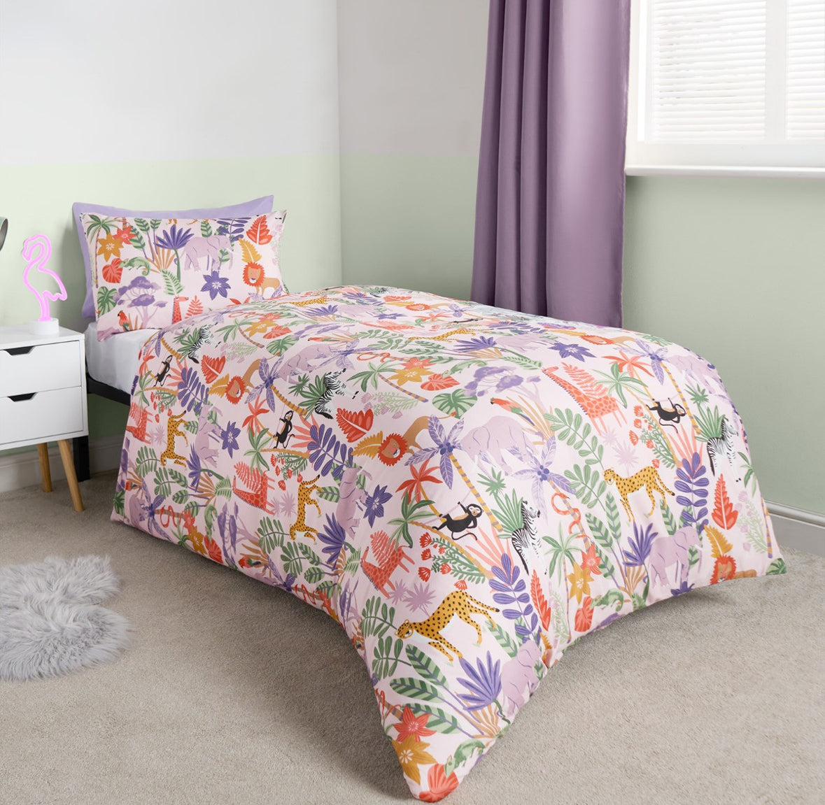 Girls Dino & Safari Duvet Cover Sets Twin Pack - Single 🇬🇧