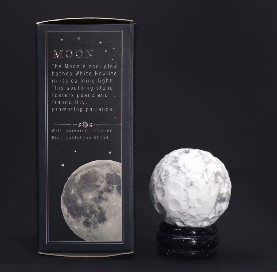 White Howlite Planet on a Sola Goldstone Stand (MOON) 🇬🇧