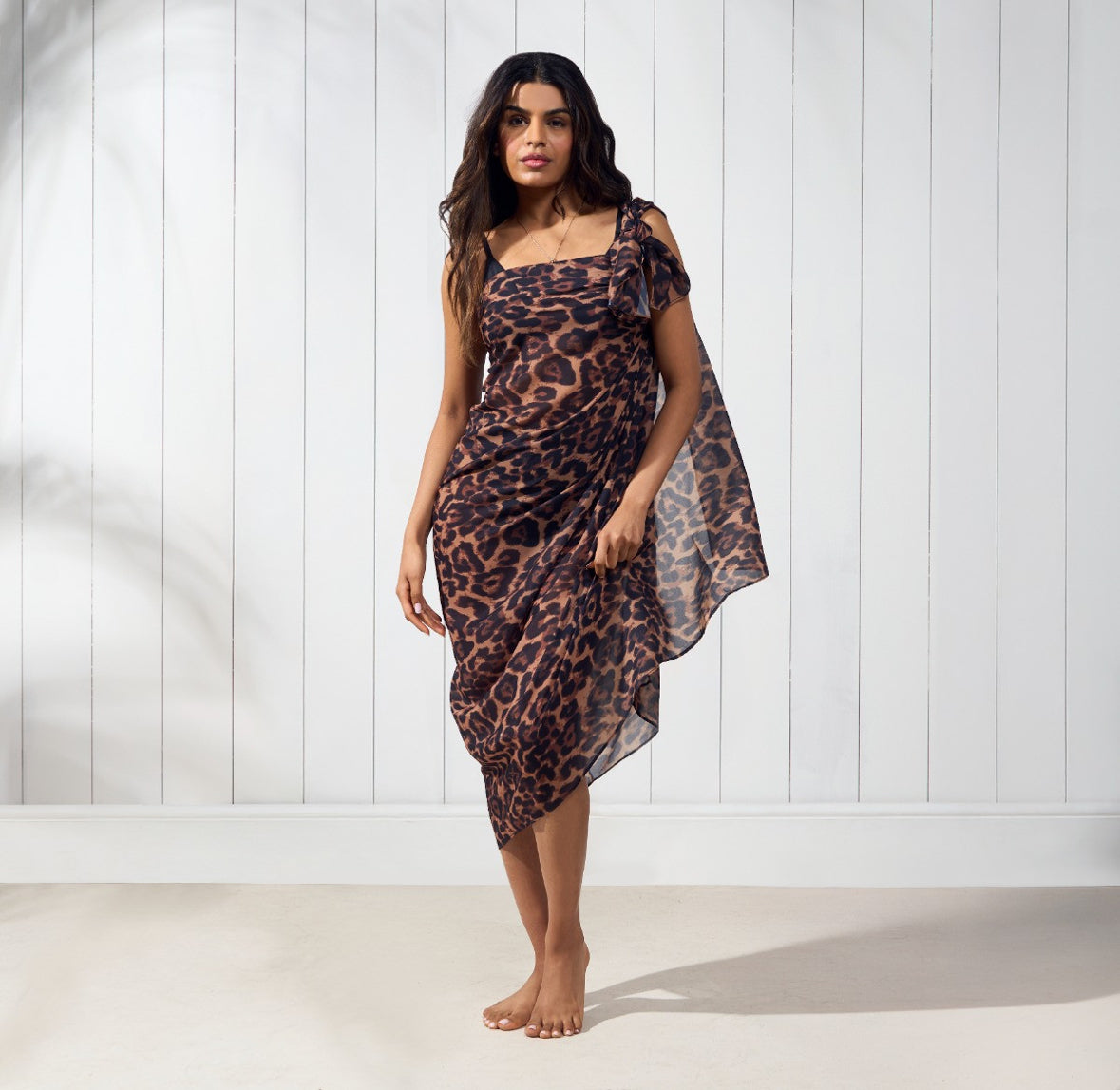 Multi Style Leopard Print Beach Sarong - Natural
