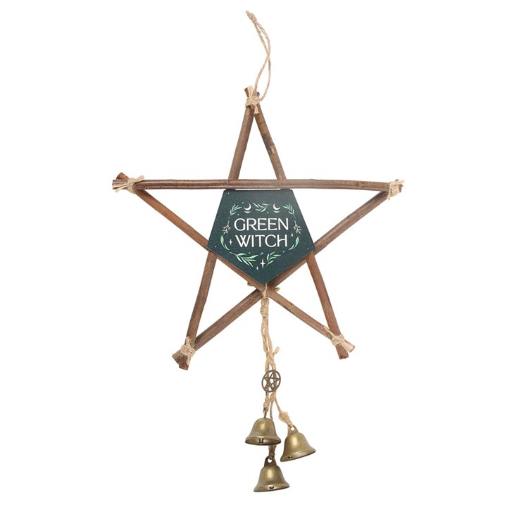 Green Witch Hanging Willow Pentagram with Bells 🇬🇧