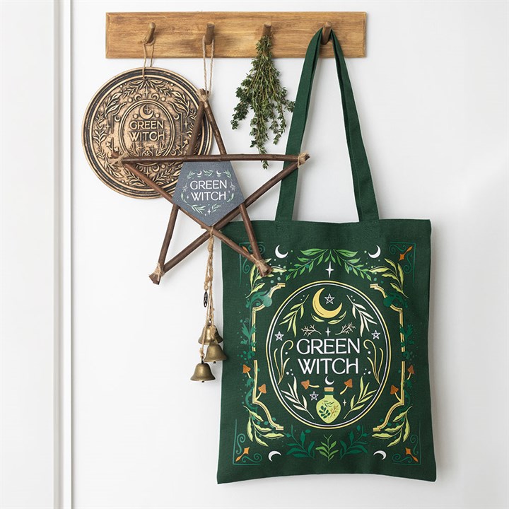 Green Witch Hanging Willow Pentagram with Bells 🇬🇧