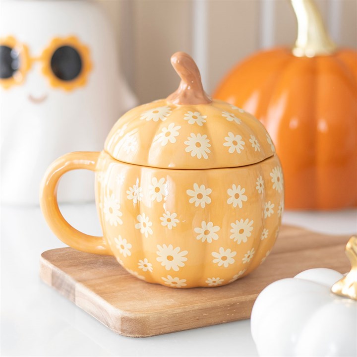 Groovy Floral Pumpkin Lidded Mug 🇬🇧