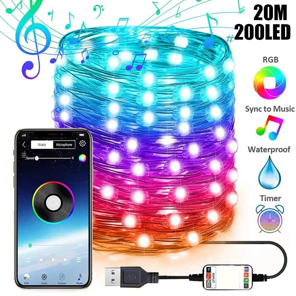 LED String Lights For Christmas Tree Decor 20m 200LED App Remote Control RGB Lighting String 🇨🇳