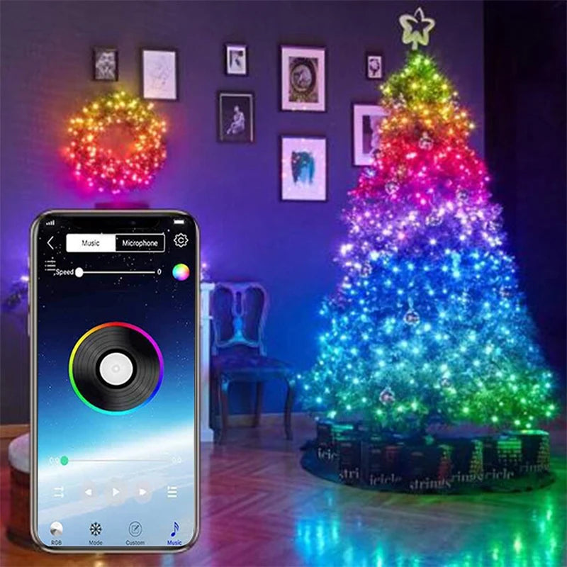 LED String Lights For Christmas Tree Decor 20m 200LED App Remote Control RGB Lighting String 🇨🇳