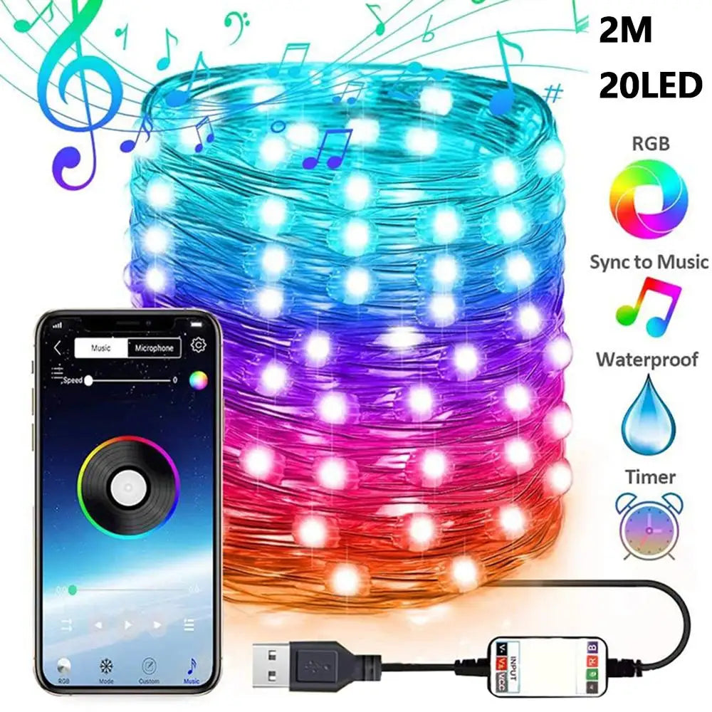 LED String Lights For Christmas Tree Decor 20m 200LED App Remote Control RGB Lighting String 🇨🇳
