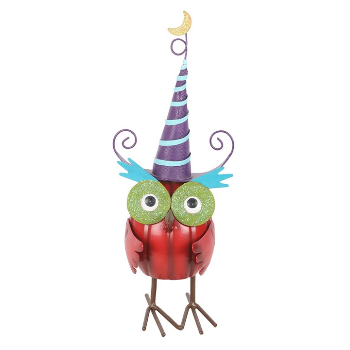 Red Metal Owl Ornament with Witch Hat 🇬🇧