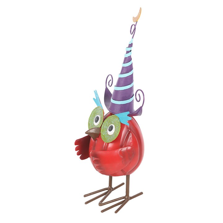 Red Metal Owl Ornament with Witch Hat 🇬🇧