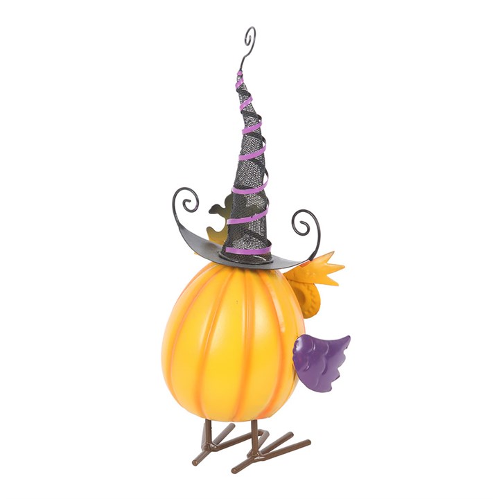 Orange Metal Owl Ornament with Witch Hat and Ghost 🇬🇧