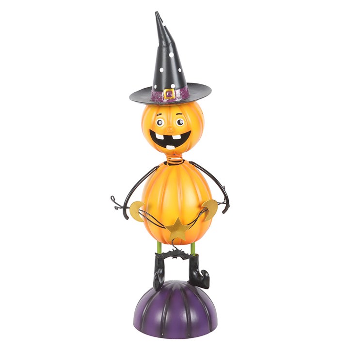 Orange Metal Pumpkin Man Ornament with Witch Hat 🇬🇧