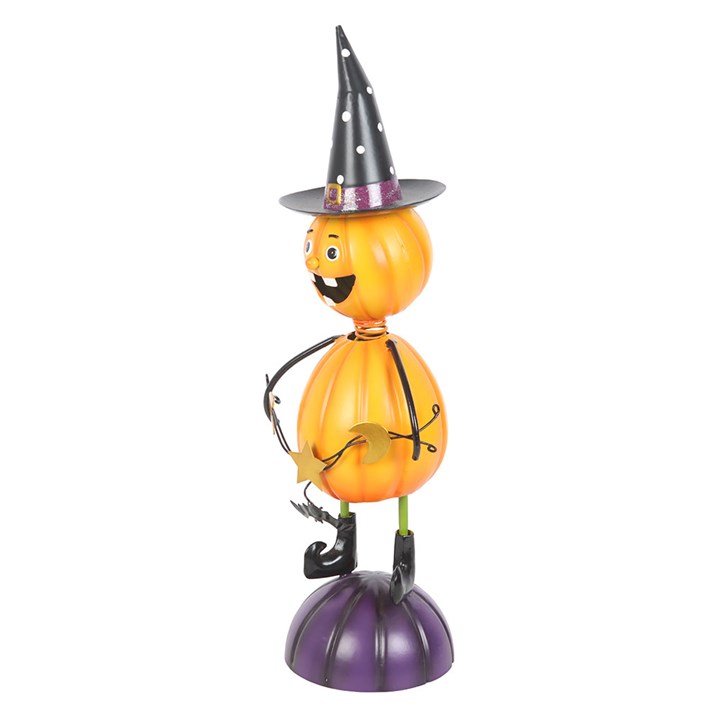 Orange Metal Pumpkin Man Ornament with Witch Hat 🇬🇧