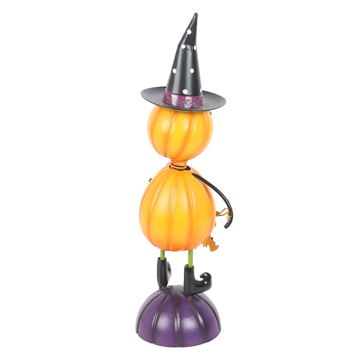 Orange Metal Pumpkin Man Ornament with Witch Hat 🇬🇧