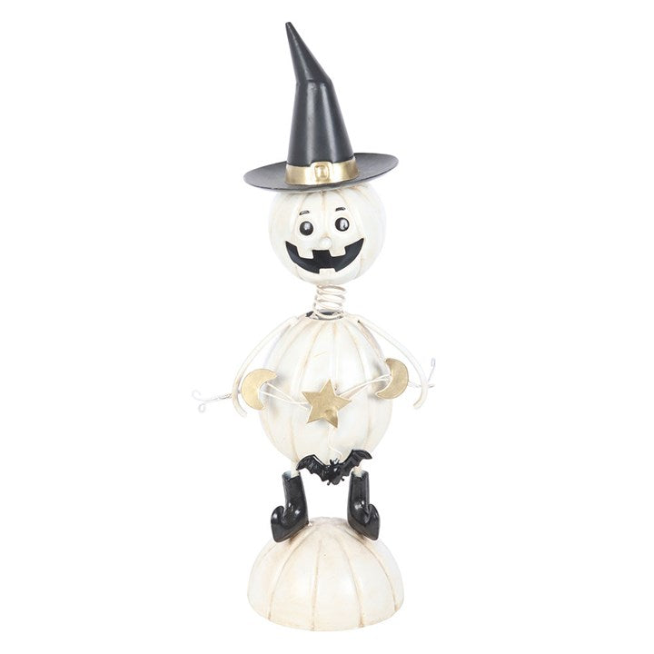 White Metal Pumpkin Man Ornament with Witch Hat 🇬🇧