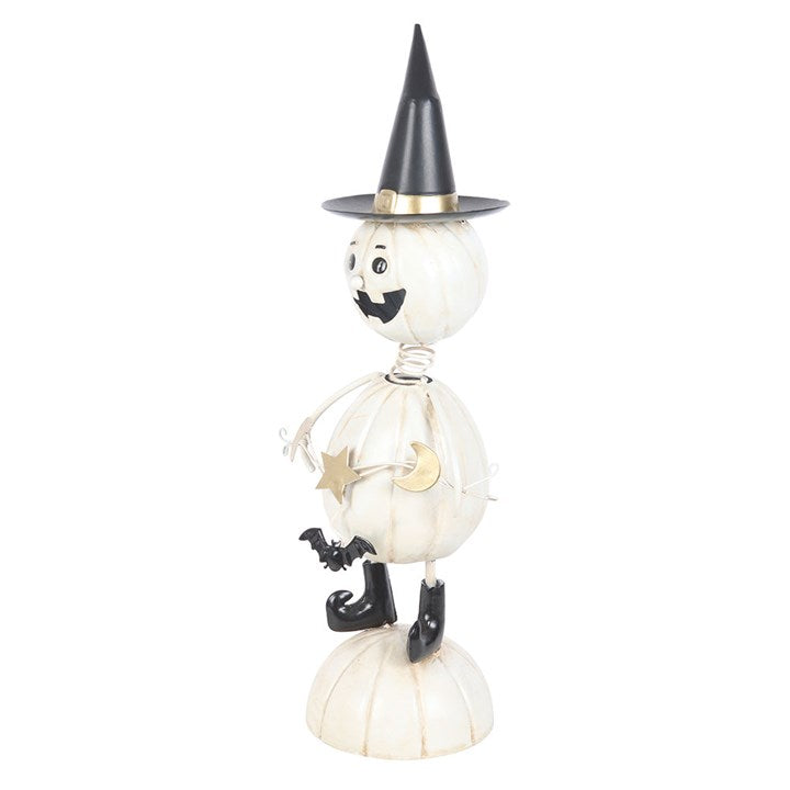 White Metal Pumpkin Man Ornament with Witch Hat 🇬🇧