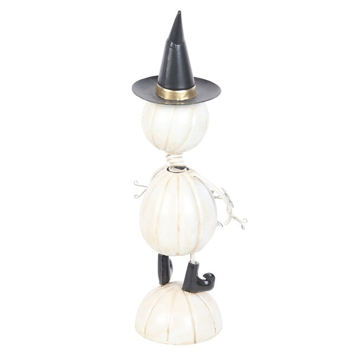 White Metal Pumpkin Man Ornament with Witch Hat 🇬🇧