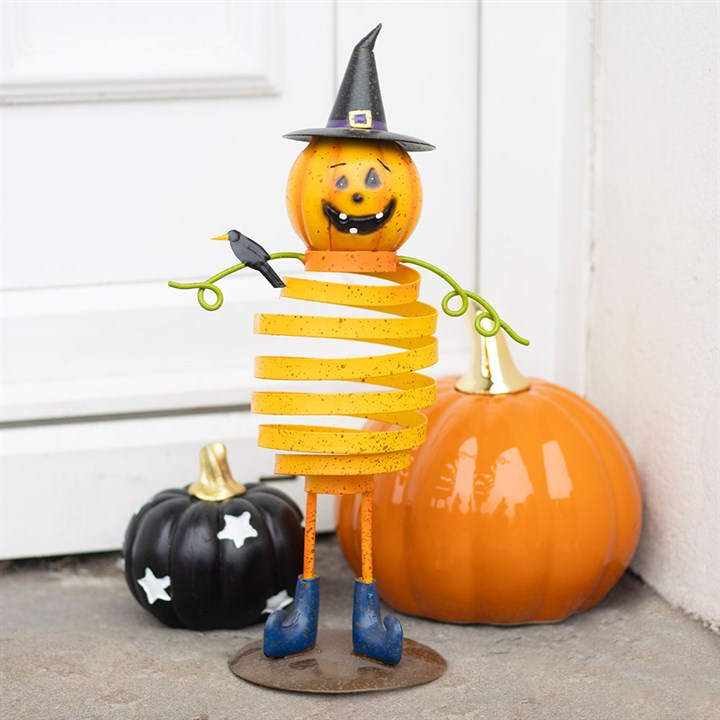 Orange Metal Pumpkin Man Ornament with Spring Body 🇬🇧