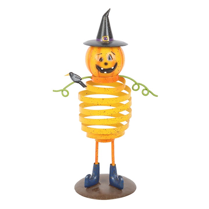 Orange Metal Pumpkin Man Ornament with Spring Body 🇬🇧