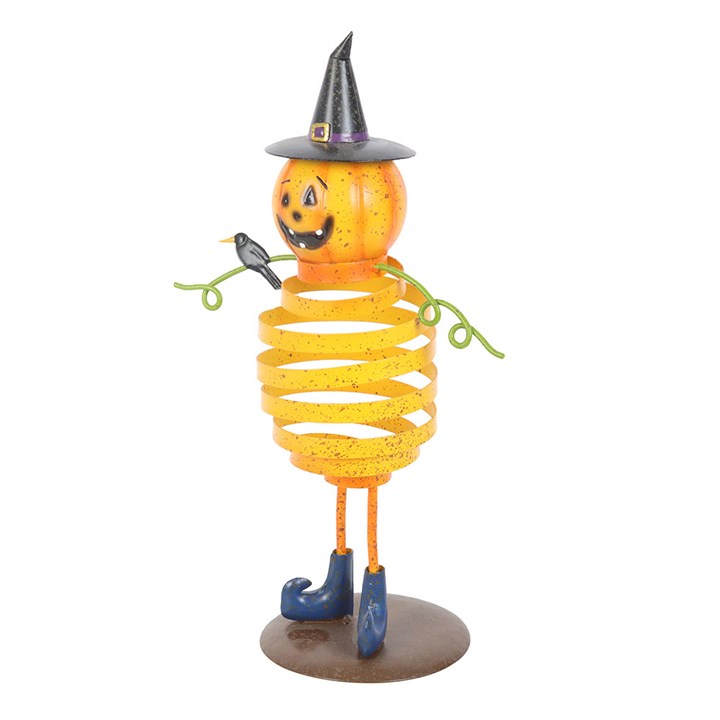Orange Metal Pumpkin Man Ornament with Spring Body 🇬🇧