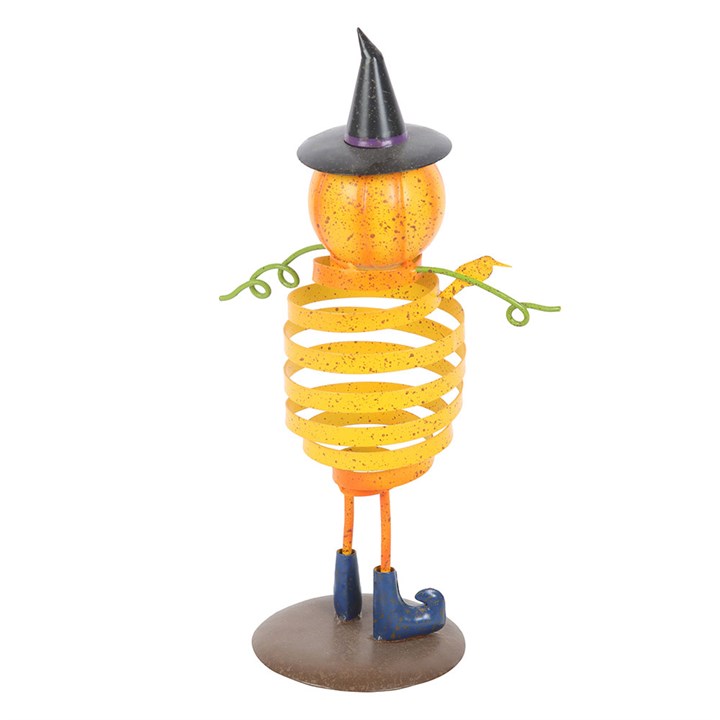 Orange Metal Pumpkin Man Ornament with Spring Body 🇬🇧