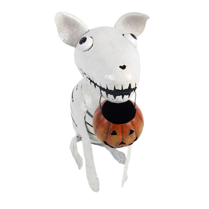 Metal Skeleton Dog Ornament with Pumpkin 🇬🇧