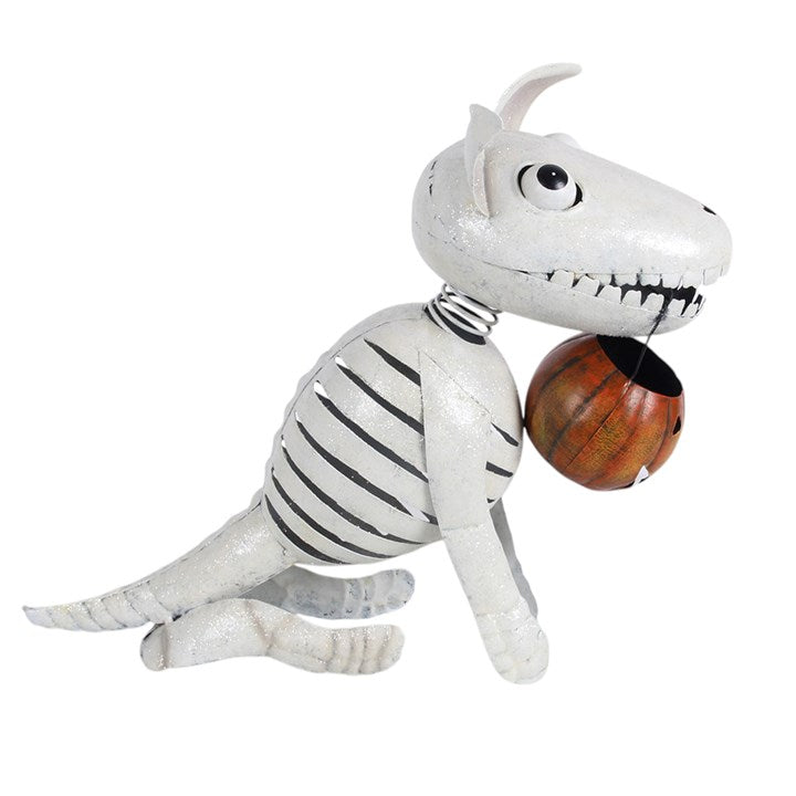 Metal Skeleton Dog Ornament with Pumpkin 🇬🇧