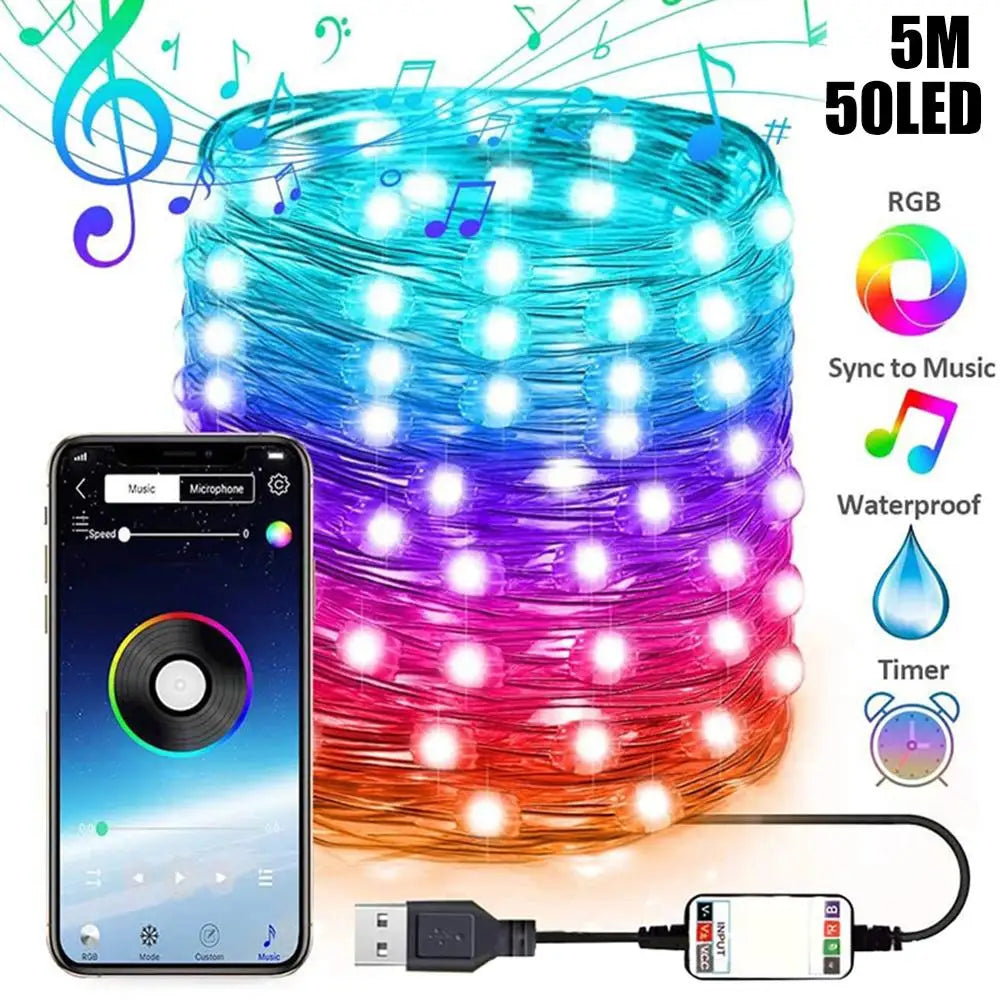 LED String Lights For Christmas Tree Decor 20m 200LED App Remote Control RGB Lighting String 🇨🇳