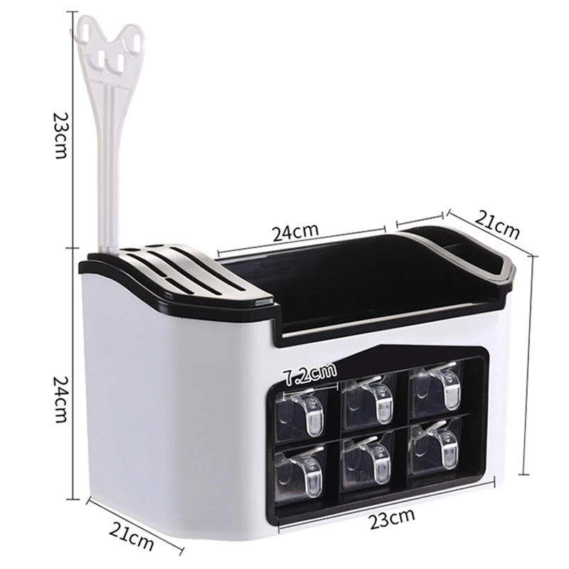 Kitchen Shelf Seasoning Container Spice Pots Box Storage Organizer Tableware Cutlery Knives Holder With Moisture Proof Cover 🇨🇳