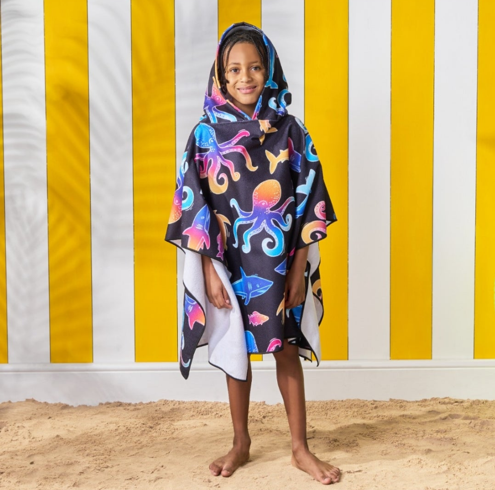 Poncho neon sea life Towel - Black 🇨🇳