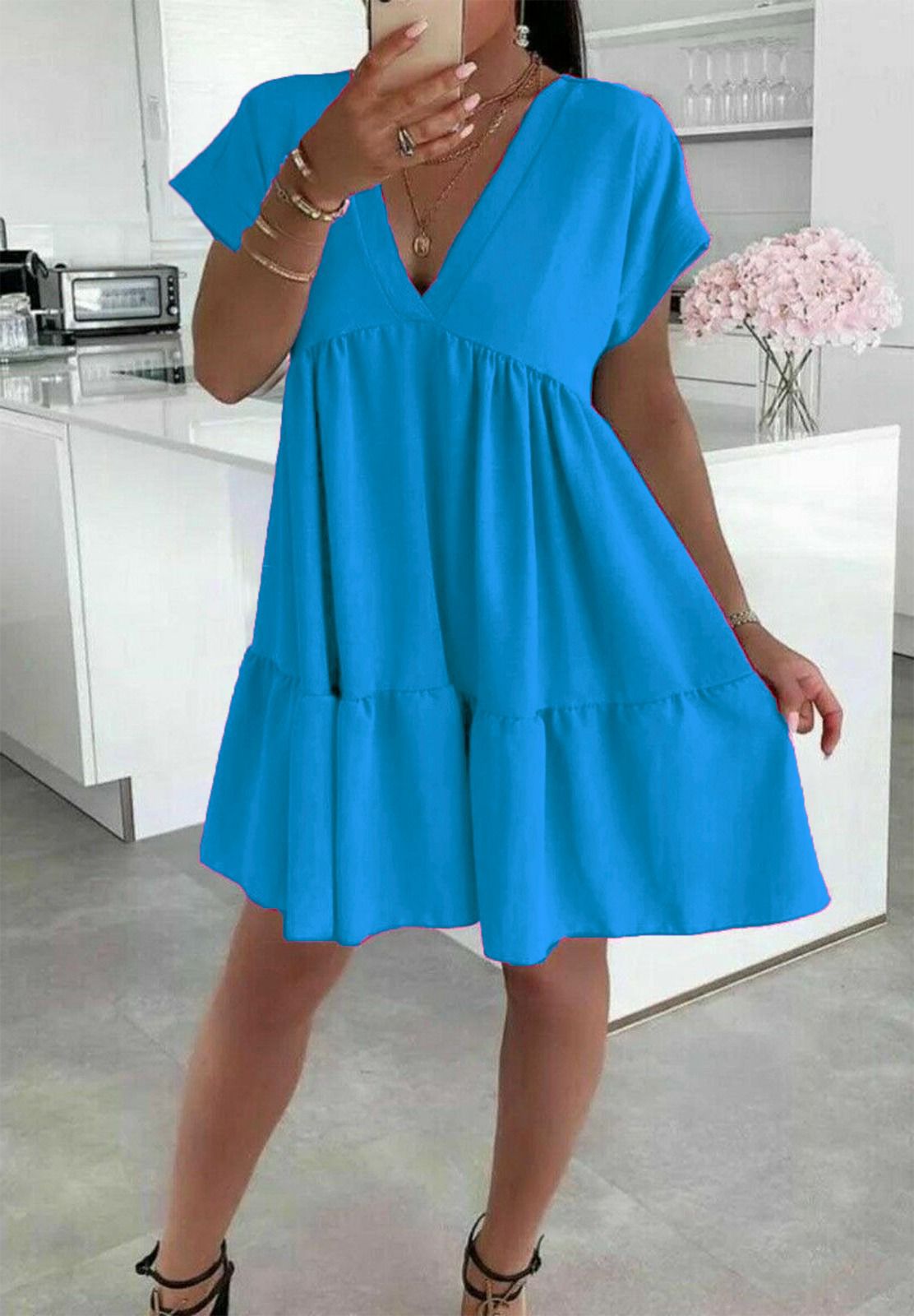 Ladies Italian V Neck Smock Dress 🇬🇧