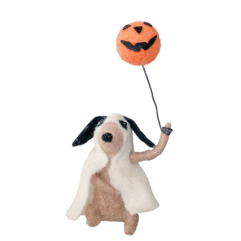 Felt Dog in Ghost Costume with Pumpkin Hanging Decoration (15.5cm) 🇬🇧