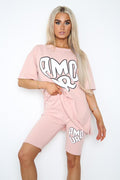 Amour Side Slit Cycling Short and T-Shirts Co-Ord Two Piece Set with Front Amour Slogan 🇬🇧