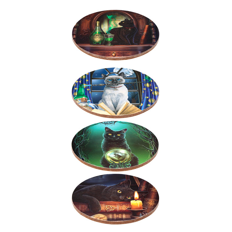 Set of 4 Cork Novelty Coasters - Lisa Parker Magic Cats 🇬🇧