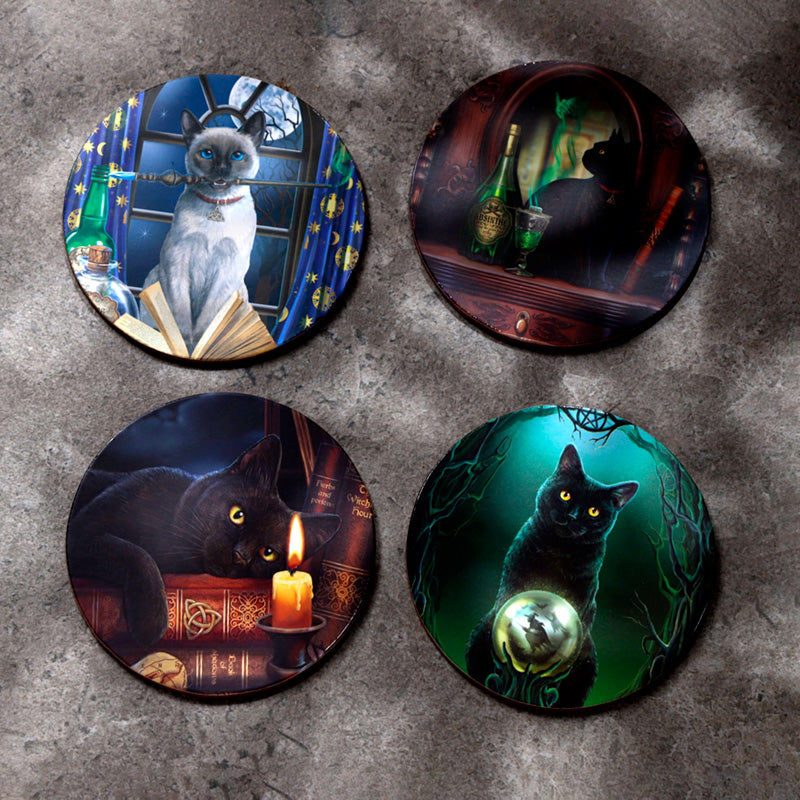Set of 4 Cork Novelty Coasters - Lisa Parker Magic Cats 🇬🇧