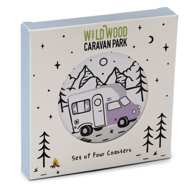 Set of 4 Cork Novelty Coasters - Wildwood Caravan 🇬🇧