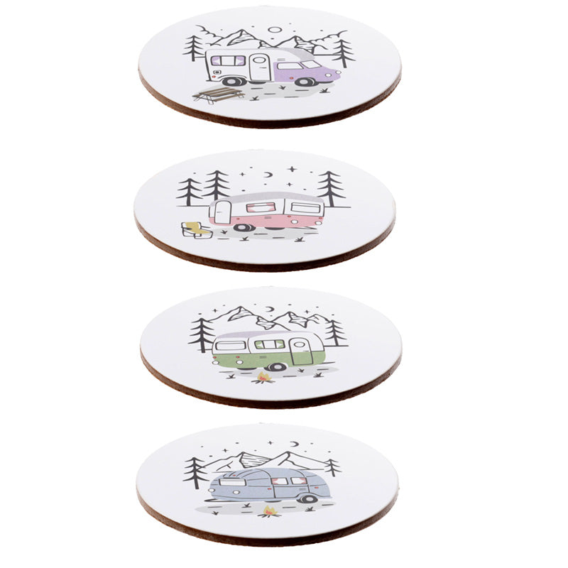 Set of 4 Cork Novelty Coasters - Wildwood Caravan 🇬🇧