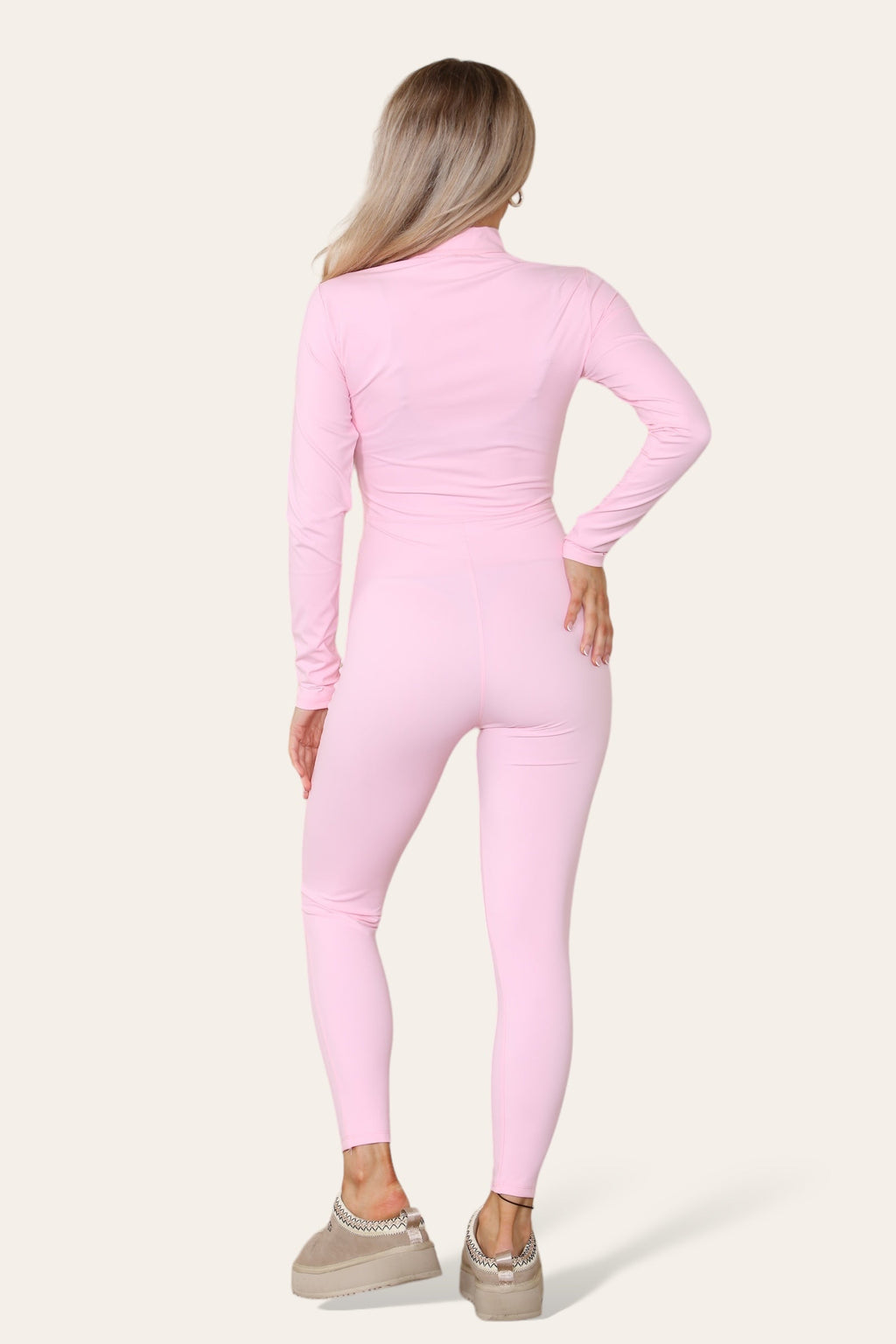 Ribbed High Neck Zipper Collar Jumpsuit Front Unitard Set 🇬🇧