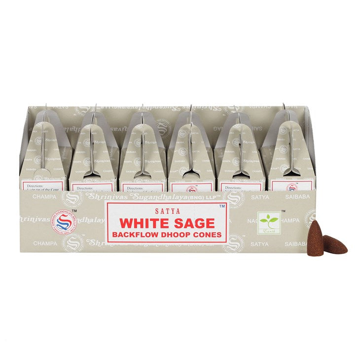 Set of 6 White Sage Backflow Dhoop Cones by Satya 🇬🇧