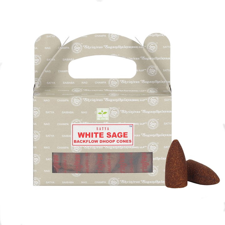 Set of 6 White Sage Backflow Dhoop Cones by Satya 🇬🇧